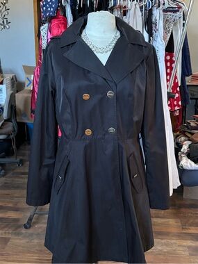 Laundry By Shelli Segal Black Double-Breasted Trench Coat